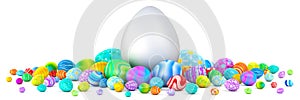 Pile of Easter eggs surrounding a giant white egg