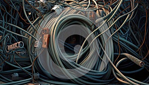 pile of electrical cords wires and pipes created by generative AI