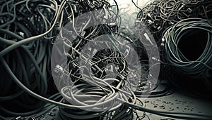 pile of electrical cords wires and pipes created by generative AI