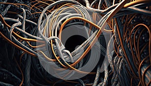 pile of electrical cords wires and pipes created by generative AI