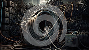 pile of electrical cords wires and pipes created by generative AI