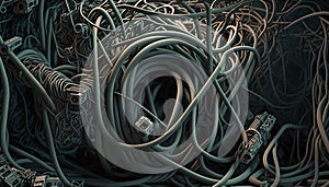 pile of electrical cords wires and pipes created by generative AI