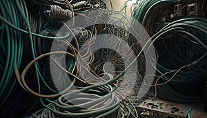 pile of electrical cords wires and pipes created by generative AI