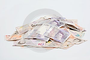 Pile of English bank notes