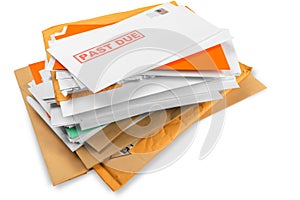 Pile of envelopes with overdue utility bills