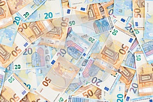 Pile of euro banknotes as background