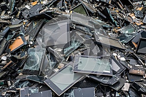 pile of ewaste with visible broken screens photo