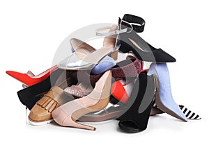 Pile of female shoes