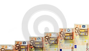 Pile of fifty euro banknotes