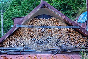 A pile of fire wood chopped and prepared for winter