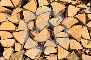 Pile of firewood, close up
