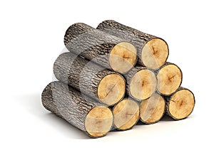 Pile of firewood on a isolated white background 3d rendering