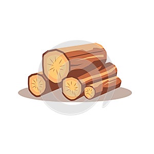 Pile firewood, stacked lumber material, vector illustration