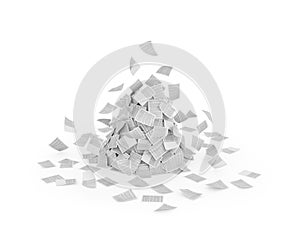 pile of flying papers on a white background.