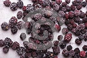 Pile of fresh frozen blackberries