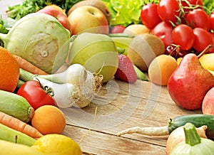 Pile of fresh fruits and vegetables