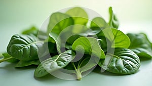 Fresh Green Spinach Leaves Pile on Bright Surface Close Up photo
