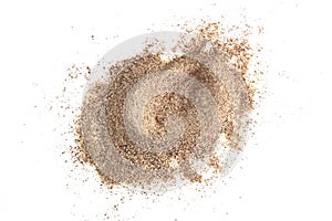 Pile of fresh ground coffee powder isolated on white background