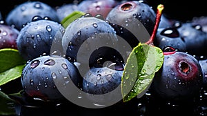 pile of fresh Huckleberry fruits texture with water spots shot from a top view healty food and active lifestyle background