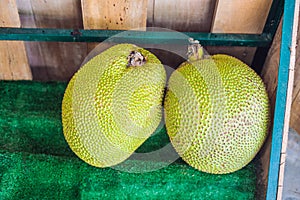 Pile fresh jackfruit for sale in the market. Fresh thai fruit for sale in street market