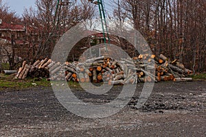 Pile of freshly cut lumber