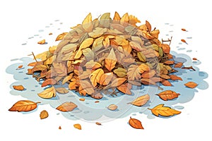 pile of frostbitten leaves by the road