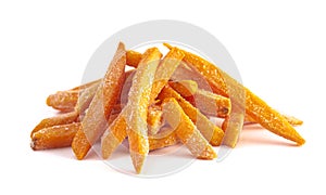 Pile of Frozen Sweet Potato Fries Isolated on a White Background