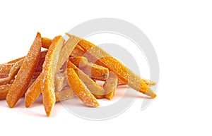 Pile of Frozen Sweet Potato Fries Isolated on a White Background