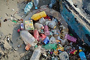 pile of garbage on the beach - Environment pollution
