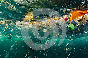 pile of garbage in the water photo