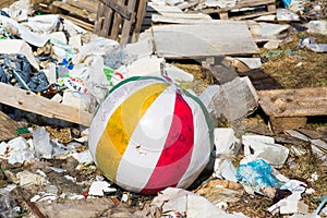 Pile of garbage dump in the forest, nature environment problems. Global earth pollution