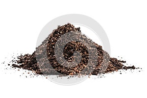 Pile of garden soil mixed with exfoliated vermiculite mineral isolated on white