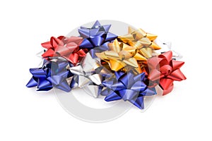 Pile of gift bows isolated on white