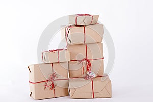 Pile gifts in kraft paper
