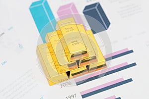 A pile of gold bullion on the document graphics