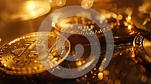 A pile of gold coins with a B on them