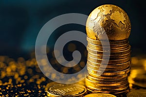 A pile of gold coins and a gold ball on top of them