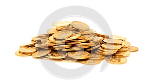 A pile of gold coins isolated on white background photo