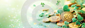 Pile of gold coins with shamrocks symbolizing luck and prosperity