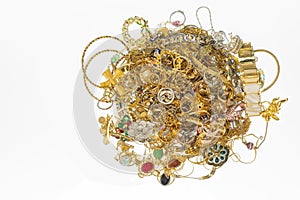 Pile of Gold Jewelry With Copy Space