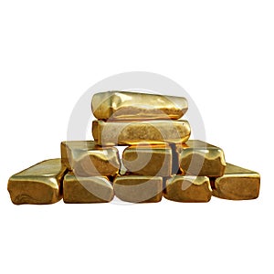 A pile of golden bars isolated on a white background