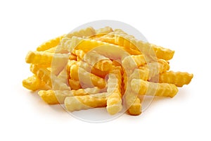 Pile of golden crispy crinkle cut Pommes Frites