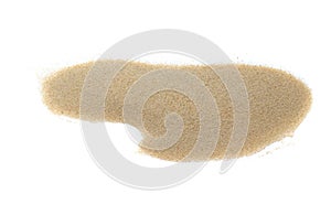 Pile of golden sand isolated on white background.