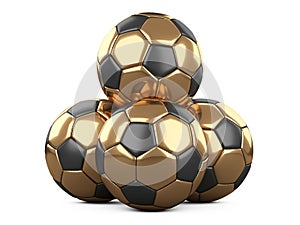 Pile of golden soccer balls, one ball on top - leadership concept