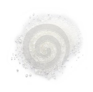 Pile of granulated sugar isolated on white, top view