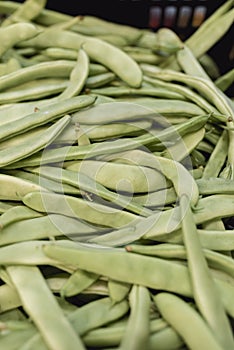 A pile of green beans in a box photo