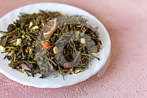 Pile of green leaves Sencha tea