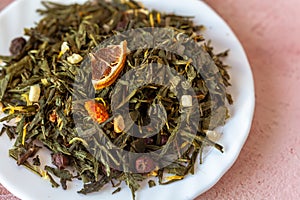 Pile of green leaves Sencha tea