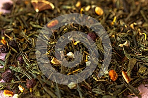 Pile of green leaves Sencha tea