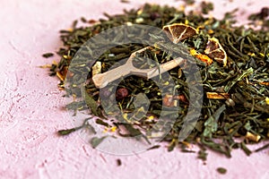 Pile of green leaves Sencha tea